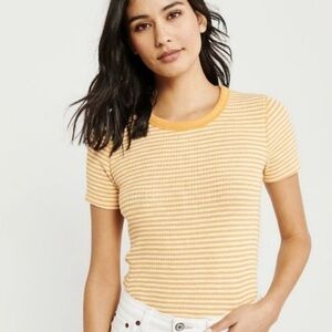 Abercrombie White and Yellow Striped Tee